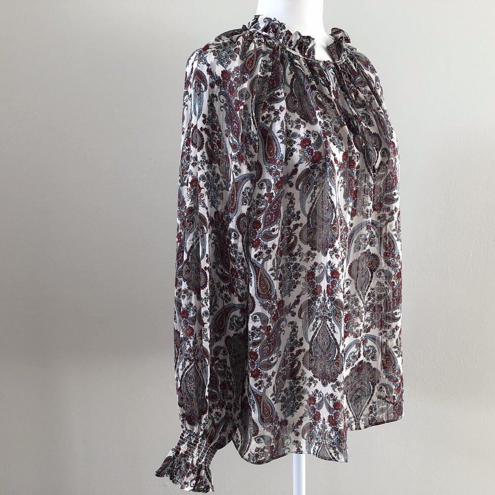 Beautiful H&M Floral Paisley Print Women’s LS Ruffle Blouse Top Sz 12 N130227